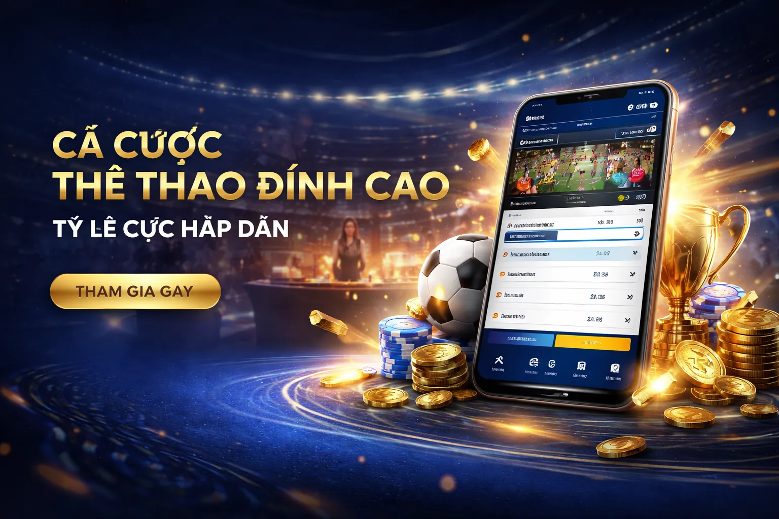 Sân vận động bóng đá với ánh đèn rực rỡ và logo sv8386, biểu tượng cho cá cược thể thao trực tuyến hàng đầu
